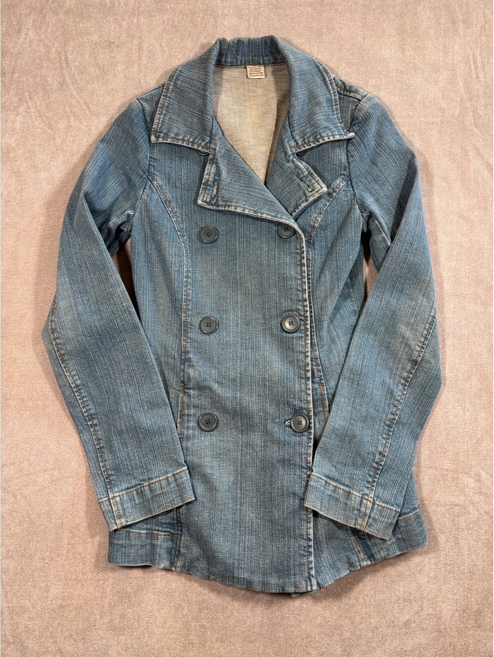 Vintage Y2K Wax Jean Double Breasted Denim Pea Coat Jacket Size S